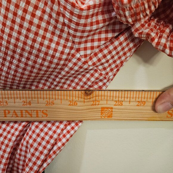 Ellazhu Womens Red White Gingham Long Oversized Button-Up Dress W/ Black Ribbon - Picture 4 of 8